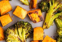 Crispy Roasted Broccoli and Sweet Potatoes with Garlic Seasoning