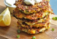 Crispy Zucchini and Halloumi Fritters with Lemon Yogurt Dip