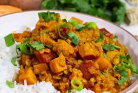 Sweet Potato & Red Lentil Curry with Coconut and Spinach