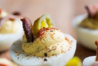Spicy Bacon Deviled Eggs with Jalapeño and Sriracha