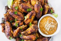 Oven-Baked Thai Chicken Wings with Creamy Peanut Sauce