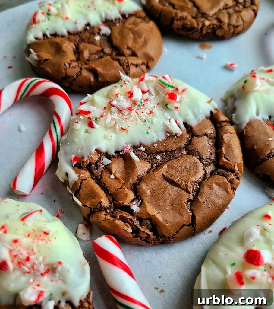 Chocolate dipped peppermint brownie cookies