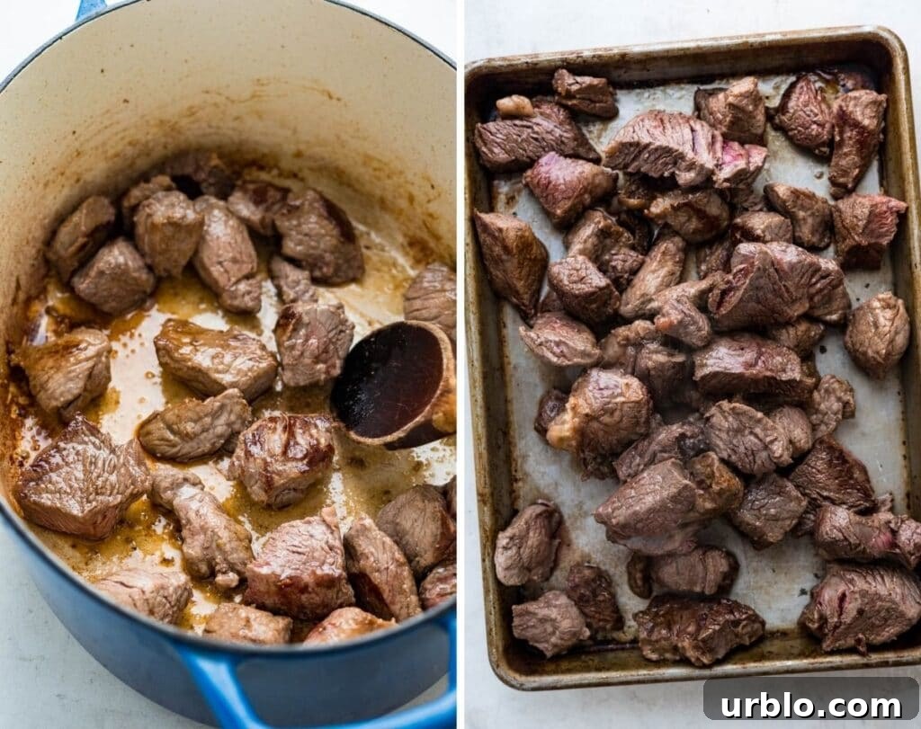Browning the meat.