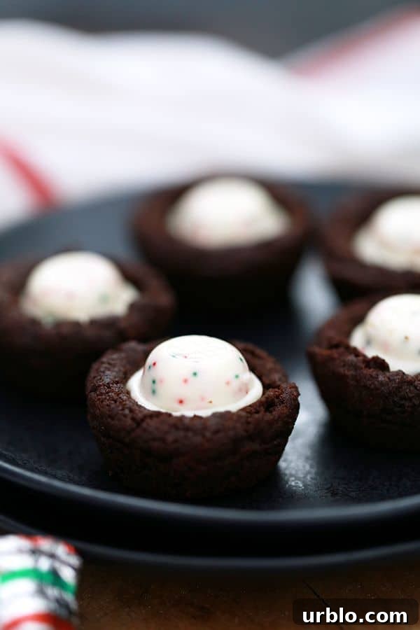 These one bowl Peppermint Bark Brownie Bites are an easy holiday inspired sweet that take just 15 minutes to prepare. Peppermint bark candies stud these deliciously fudgy, one bite chocolate brownie treats.