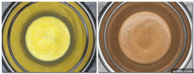 Photo 1: Milk/eggs/beer/butter mixture in a bowl Photo 2: Batter in a bowl