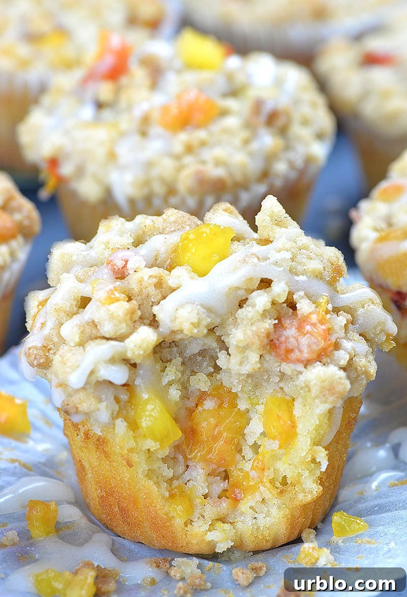 Peach muffin loaded with juicy peaches. 
