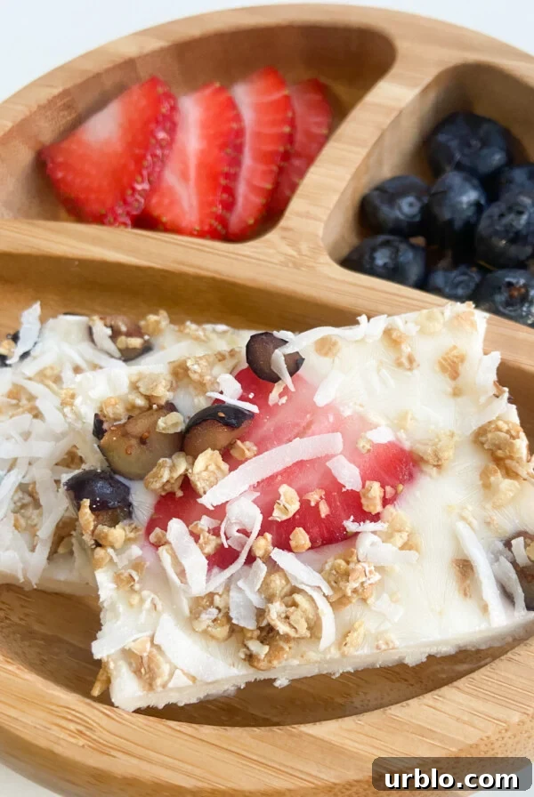 How to Make Gogurts: Homemade Yogurt Tubes Recipe 7 Frozen yogurt bark served with blueberries and strawberries