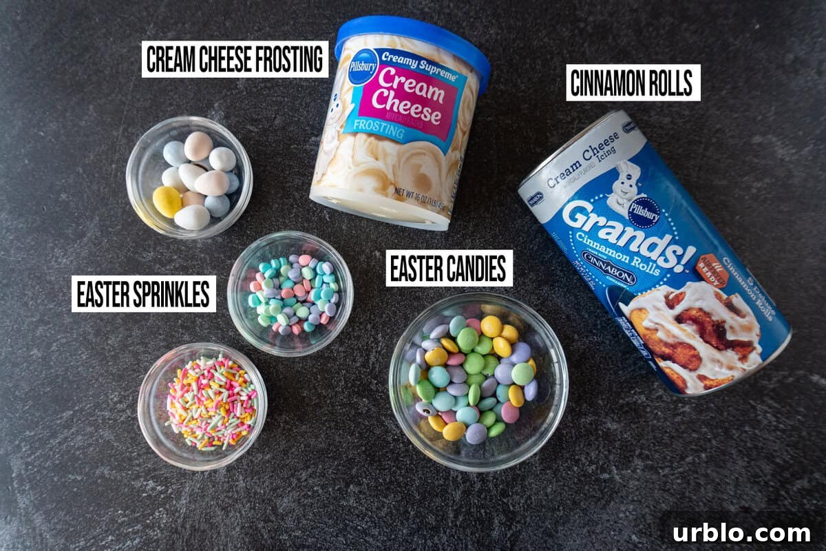 easter bunny cinnamon roll ingredients in individual bowls