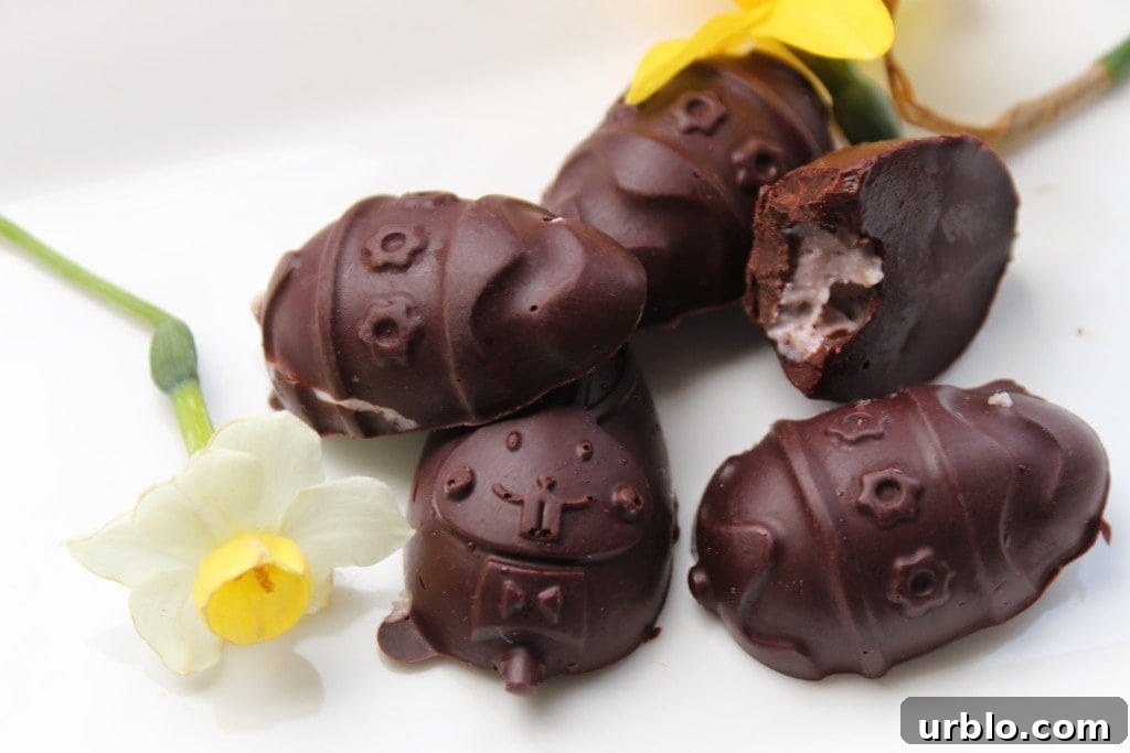 Healthy homemade chocolate filled with strawberry cashew cream. A perfect Easter treat for those who are gluten free, dairy free, egg free, or vegan