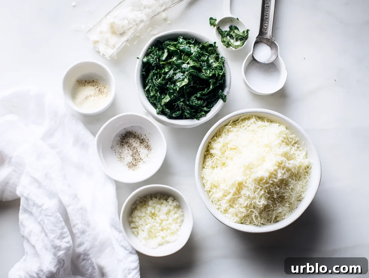 Keto Spinach and Cheese Crisps — Low-Carb Snack Recipe 3 All ingredients measured and laid out