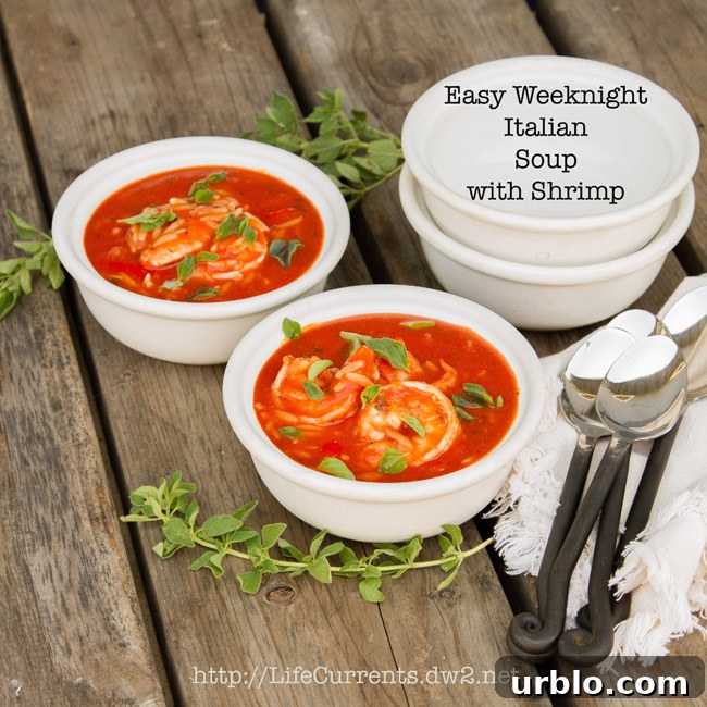 Easy Weeknight Italian Tomato Soup with or without Shrimp #vegan #seafood #soup