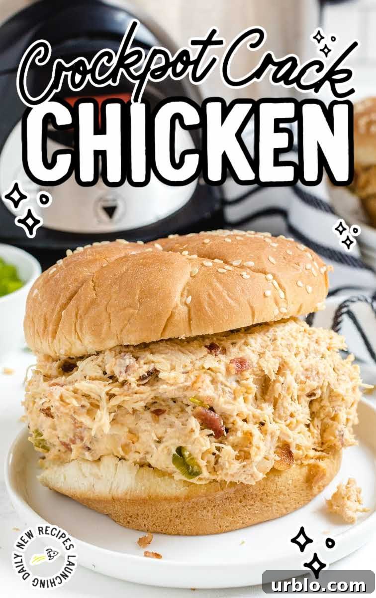 close up shot of a Crockpot Crack Chicken sandwich on a plate