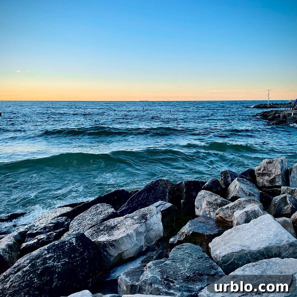 Looking out over Lake Michigan from a rocky shore on Door County, Wisconsin.