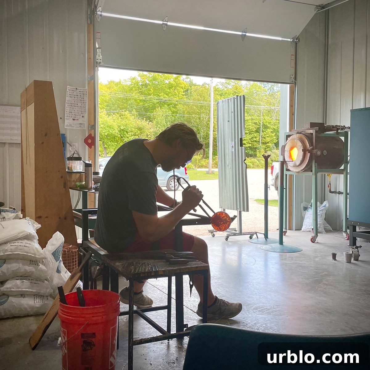 Watching a Glass Blowing Demonstration at Burnt Bluff Stone and Glass in Fish Creek, Door County.