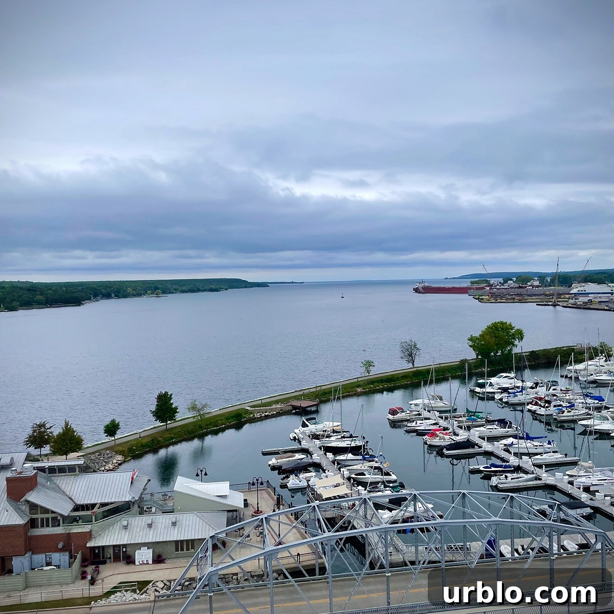 Looking out across the water from the top of the Door County Maritime Museum tower.