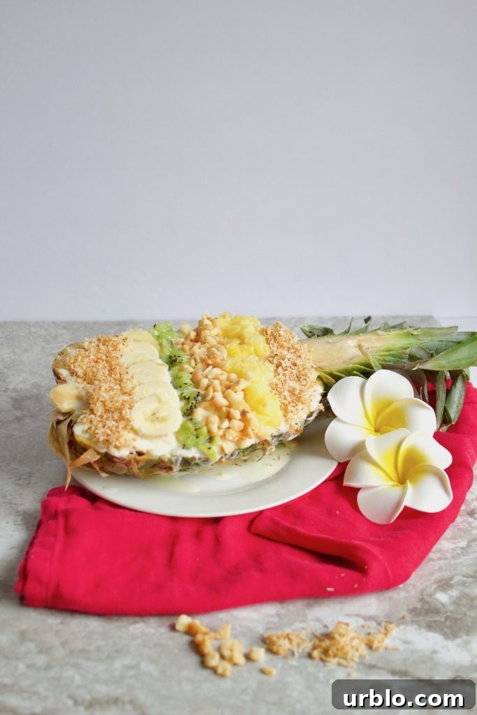 Hawaiian Pineapple Smoothie Recipe in Pineapple on Plate