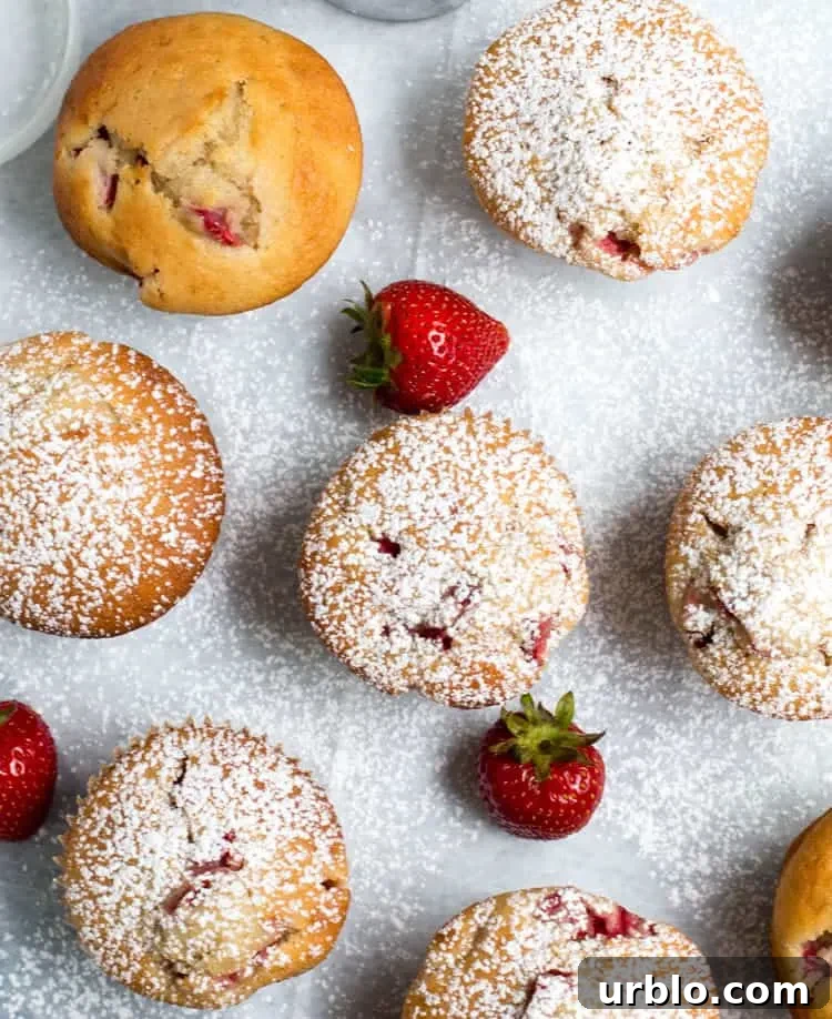 Fresh Strawberry Muffins are full of chopped fresh strawberries. They get an extra protein boost from Greek yogurt. Perfect for breakfast or brunch!