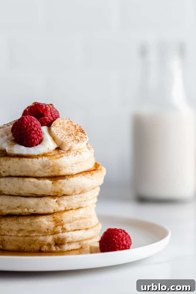 a close up view of a stack of pancakes