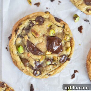 cookie with melty chocolate and pistachios on top.