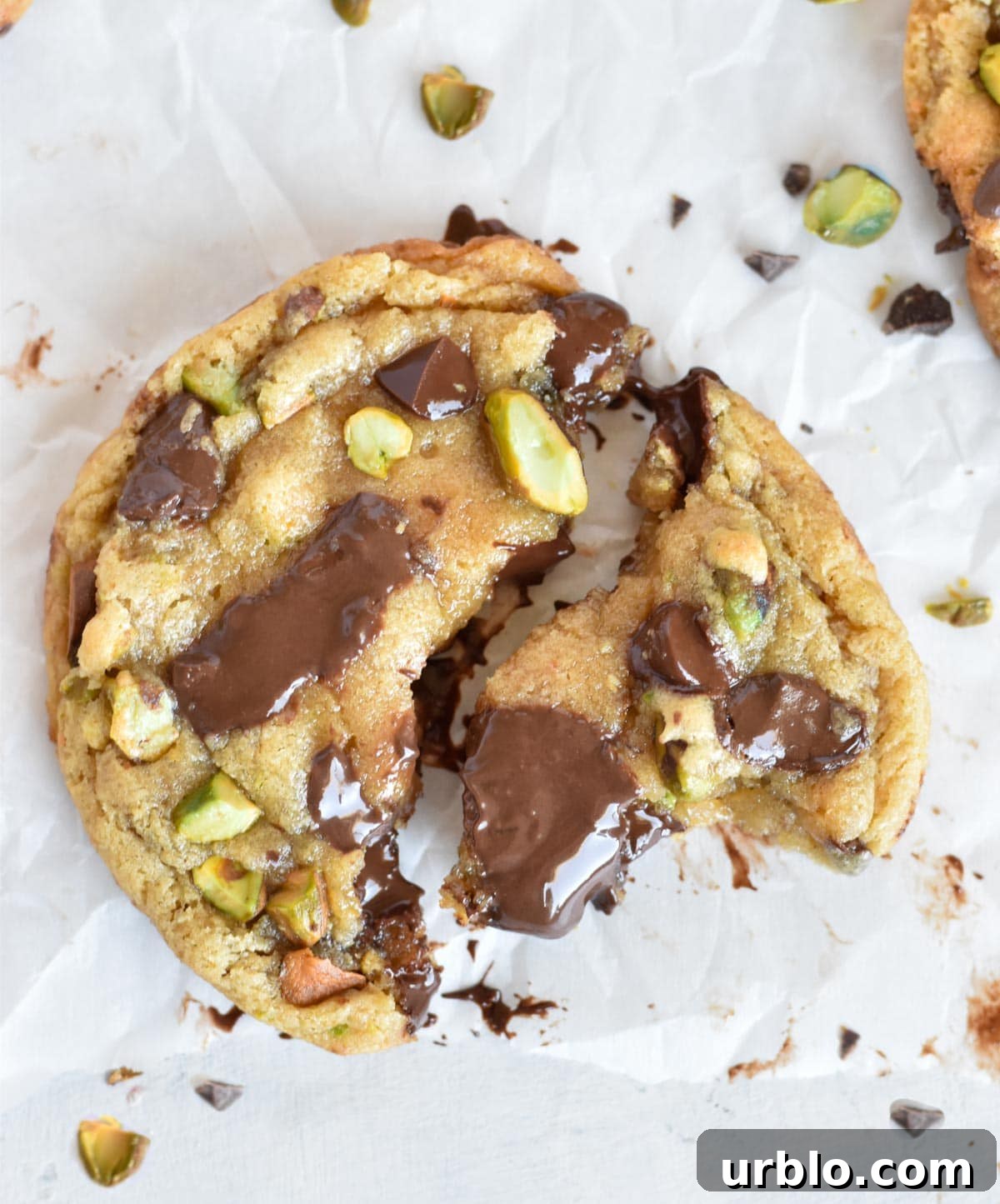 gooey cookie broken into pieces. 