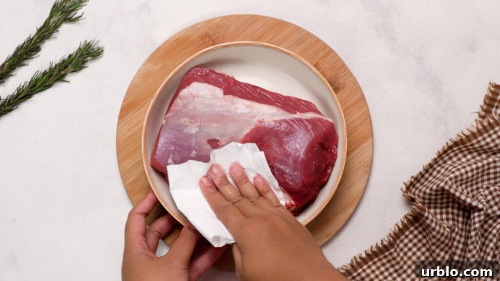 Air Fryer Roast Beef: Complete Guide to Tender, Juicy Results 7 Pat drying the beef with paper towels..