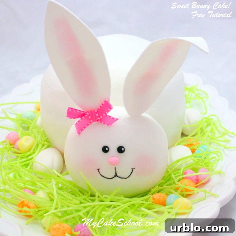 Sweet Bunny Cake Tutorial! Free step by step cake tutorial by MyCakeSchool.com. Perfect for springtime and Easter!
