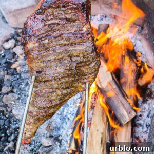A close up shot of Rotisserie Leg of Lamb.