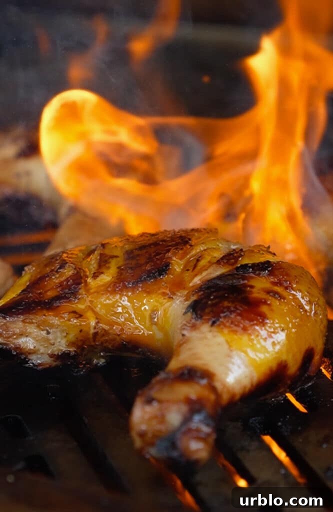 piece of chicken on a grill grate with flames