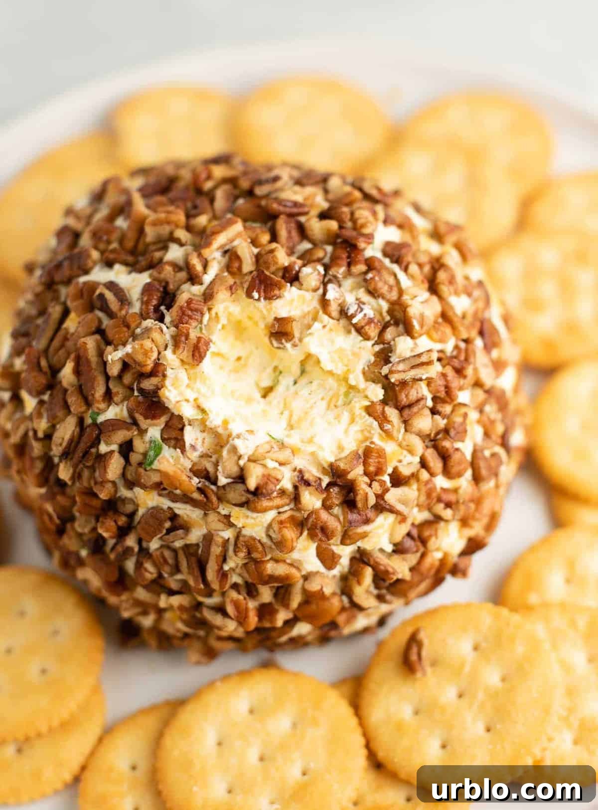 Classic Creamy Cheese Ball Recipe: Party Appetizer Guide 11 cheese ball with a bite taken out of the front