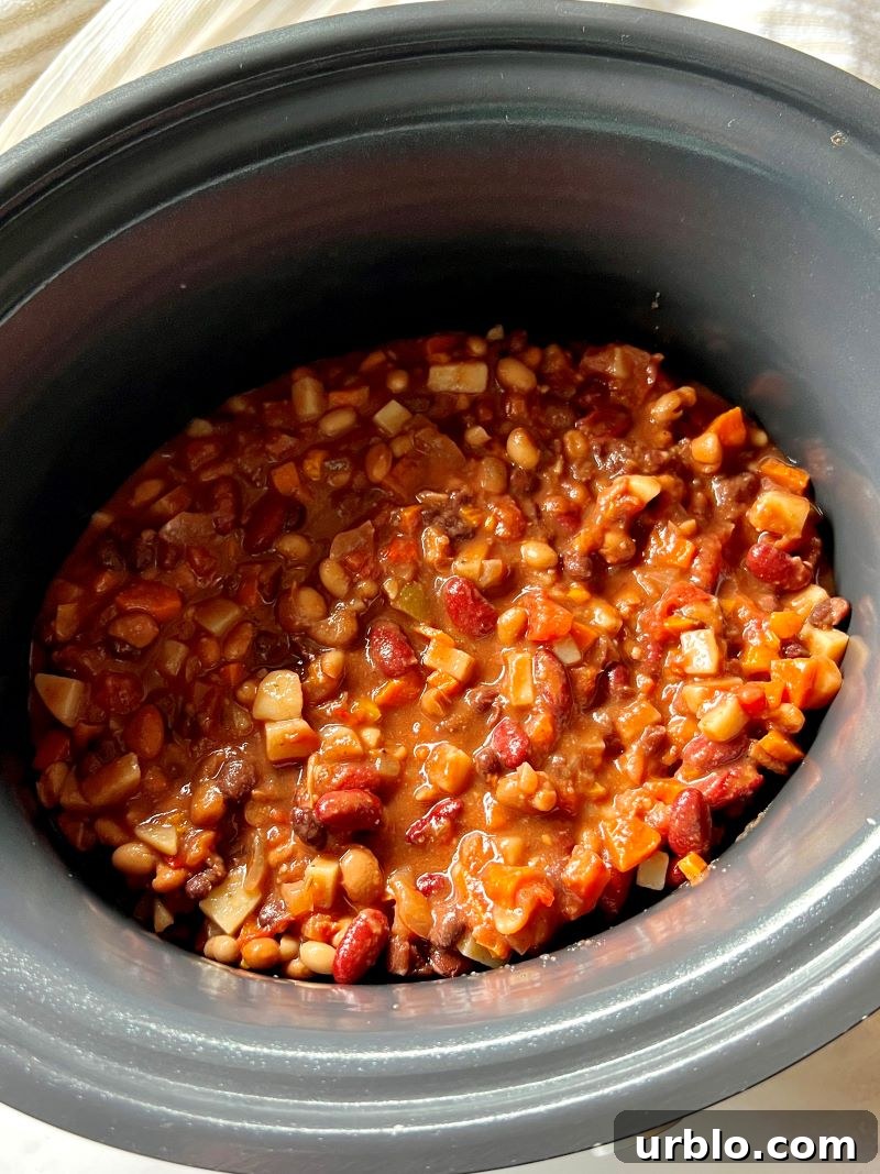 Cooked slow cooker chili.