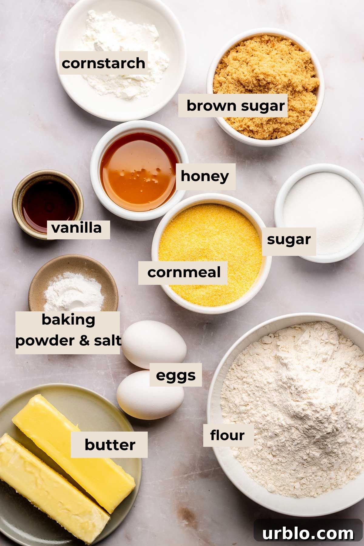 Ingredients for cornbread cookies.
