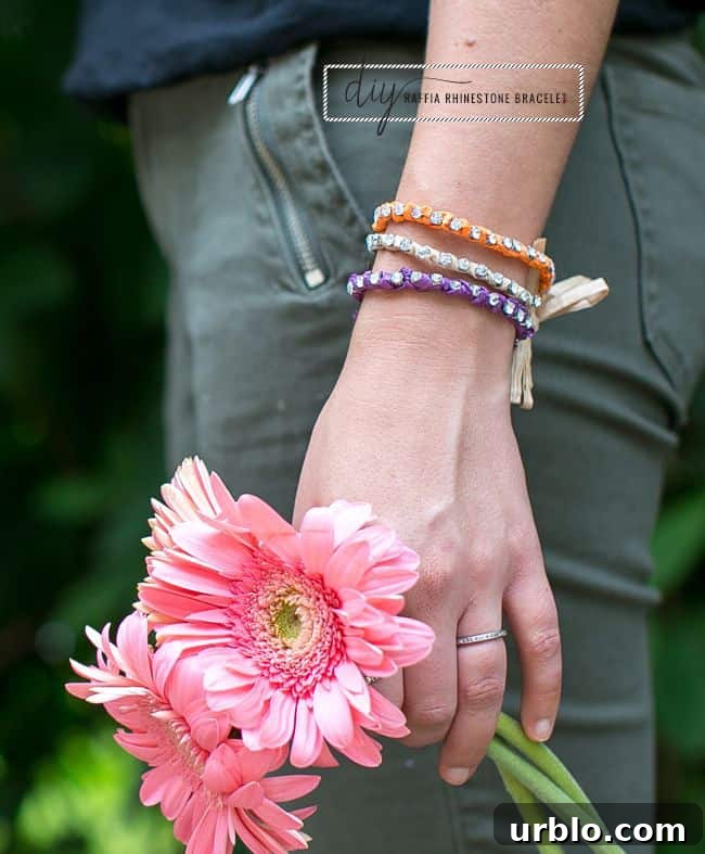 DIY Raffia Rhinestone Bracelet | Hello Glow DIY Raffia Rhinestone Bracelet