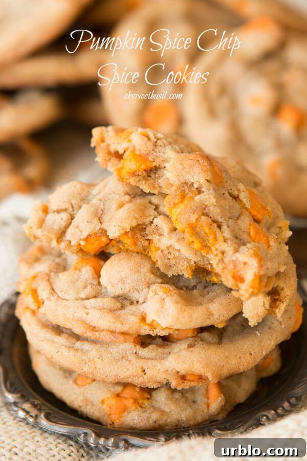 Pumpkin spice chips loaded into a soft and chewy spice cookie ohsweetbasil.com Halloween party