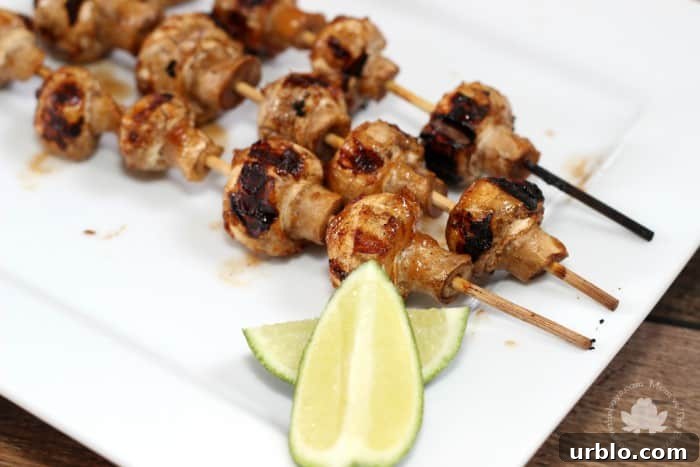 Wasabi plum grilled mushrooms skewers