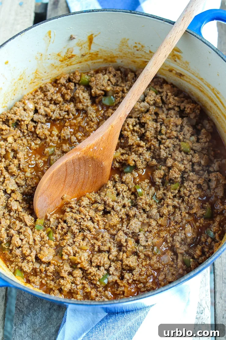 Sloppy Joes cooking in pot.