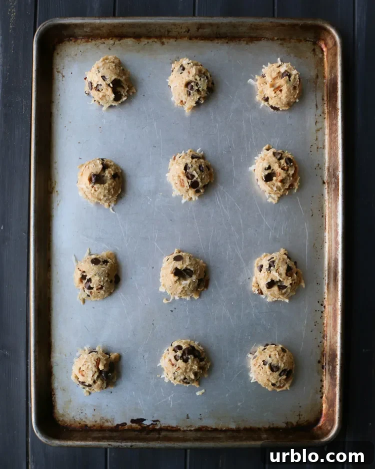 overhead view of unbaked treasure cookies on the baking sheet