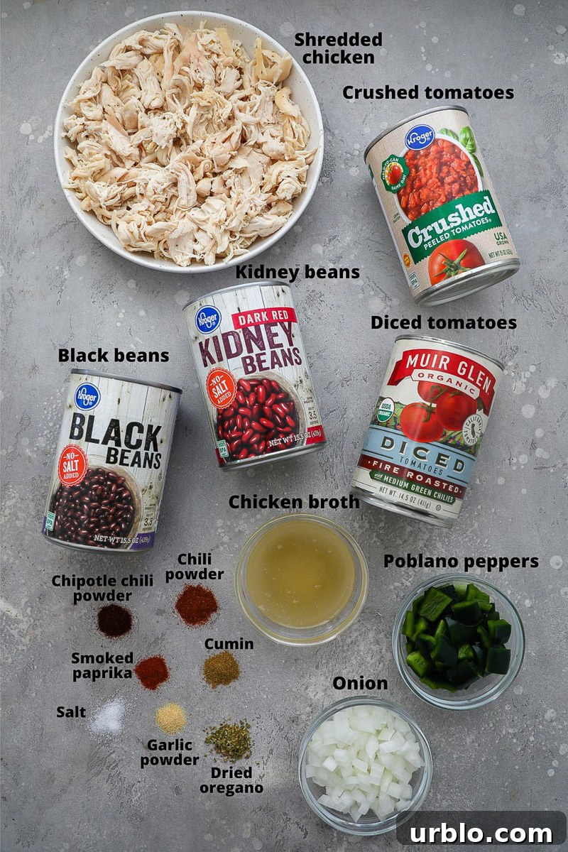 Ingredients used to make slow cooker chipotle chicken chili