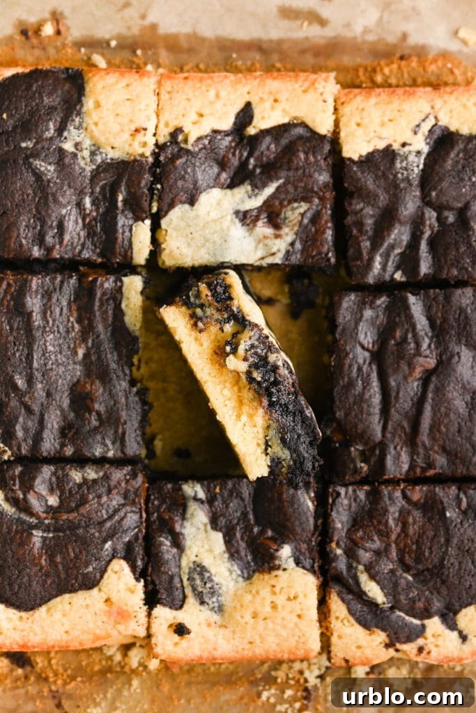Fudgy Swirled Brownie-Blondie Bars: Chocolate-Vanilla Marble Treats 10 batch of brownie blondies with middle blondie sitting on its side