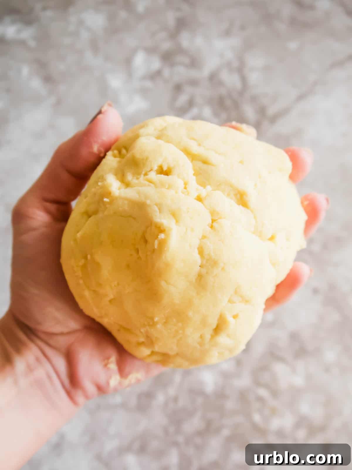 Gluten-free pie crust in ones hands.
