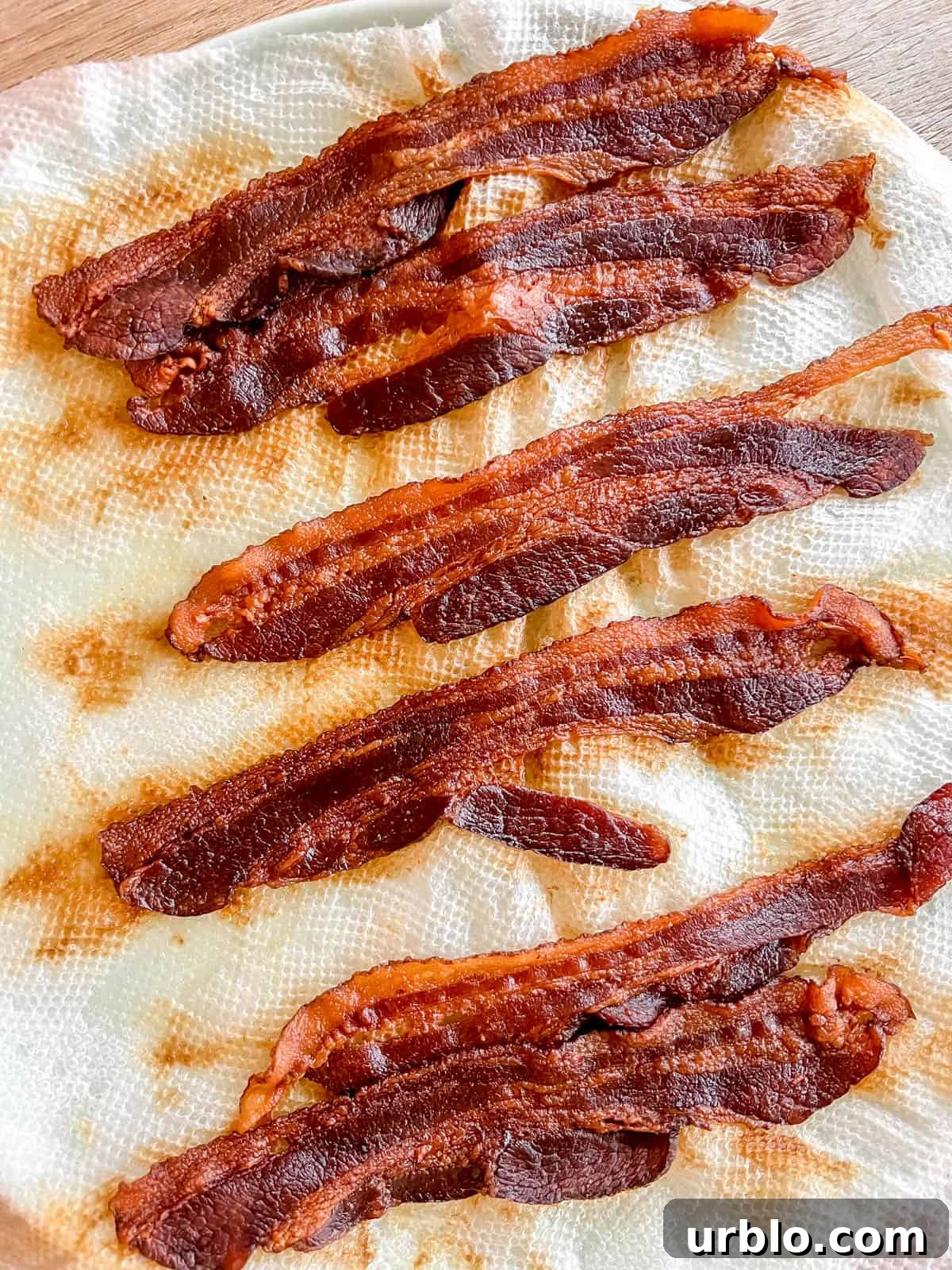 Crispy bacon on a paper towel.