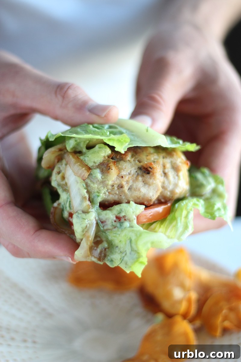 Stuffed Bacon Turkey Burgers - juicy, delicious turkey burgers are loaded with bacon, dairy-free cheese, caramelized onions, and avocado ranch dressing! | fedandfulfilled.com