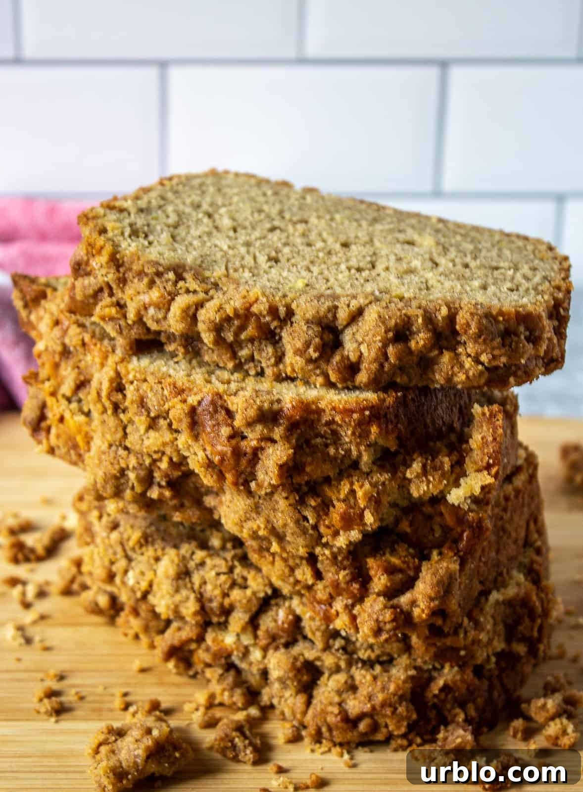 Stacks of sliced apple bread.
