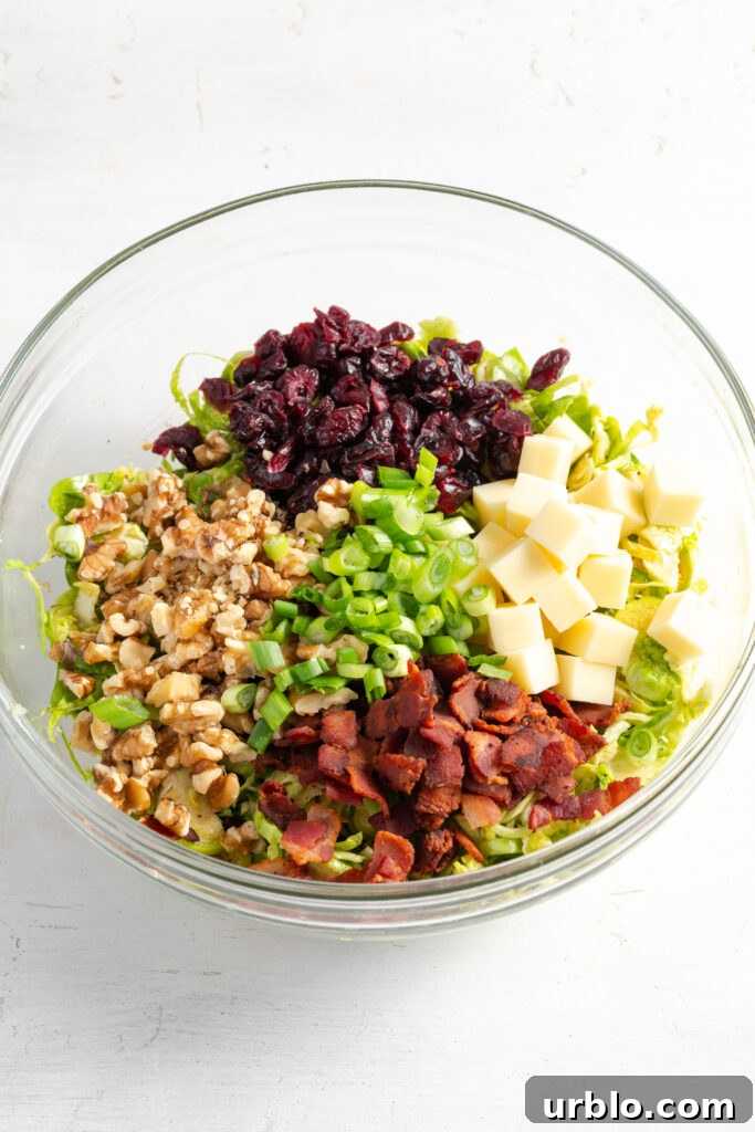 shaved brussels sprouts salad before tossing.