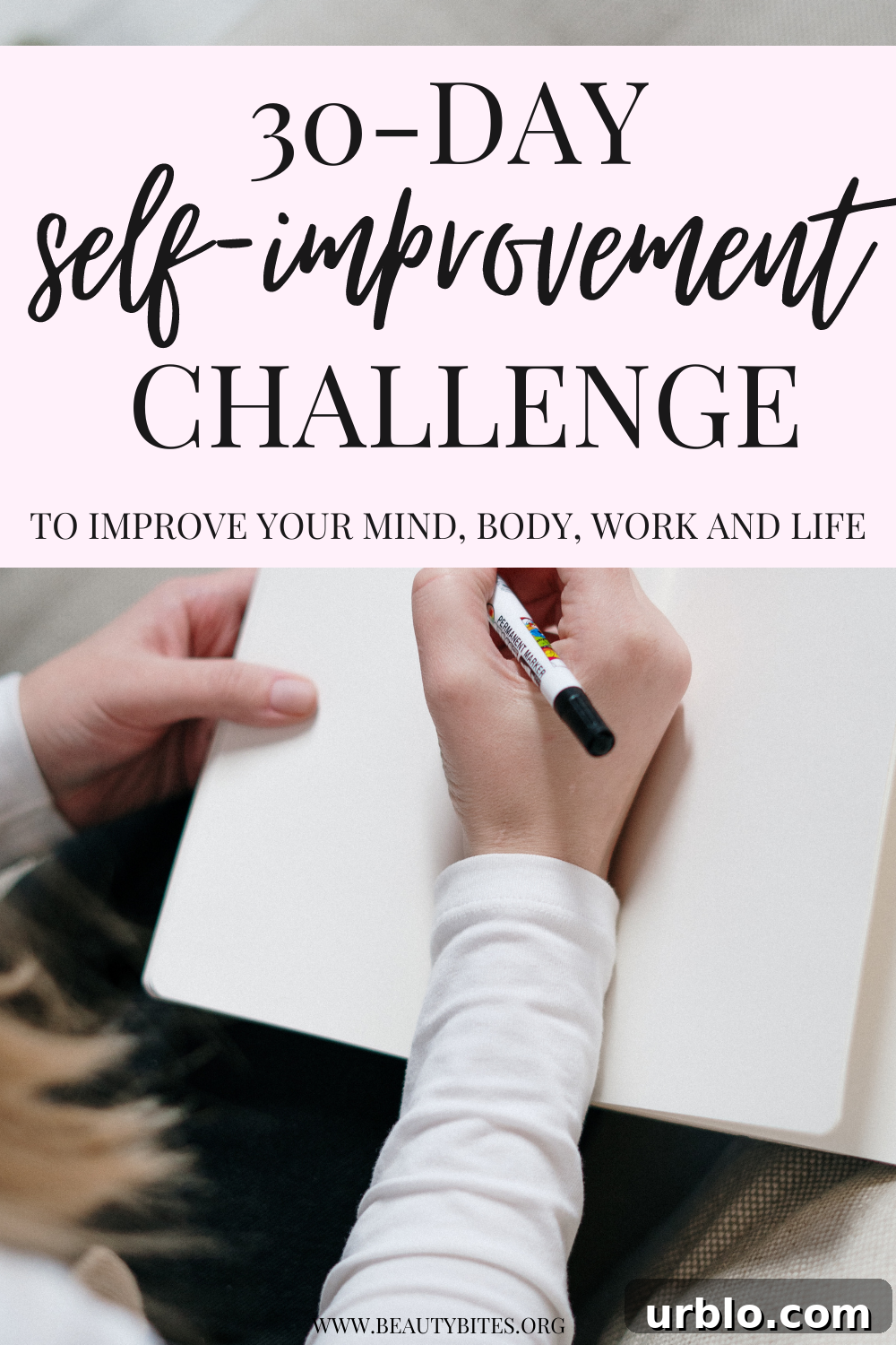 30-day self improvement challenge with habit tracker to create good daily habits, improve your health and fitness and create a better lifestyle. Plan better, become more productive and get into a good daily routine with these personal development tips and challenge ideas!