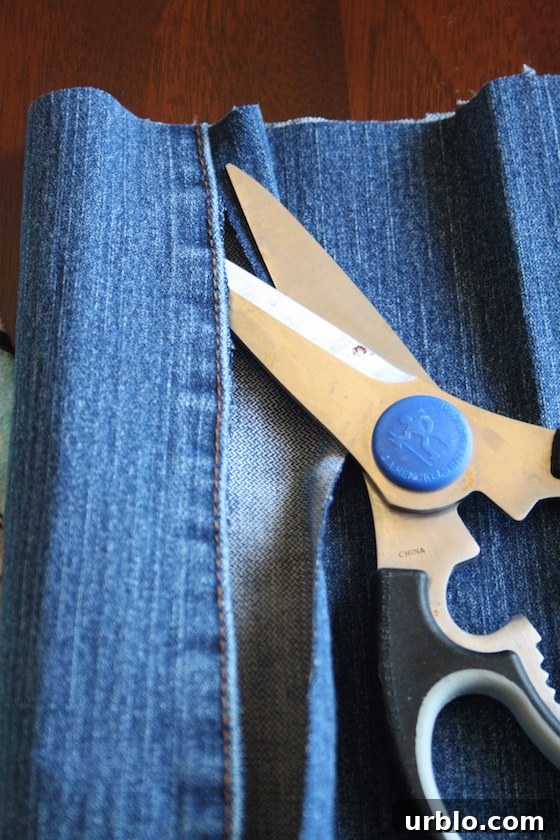 DIY Baby Bibs from Old Jeans and T-Shirts 4 cutting pant leg open for denim bib