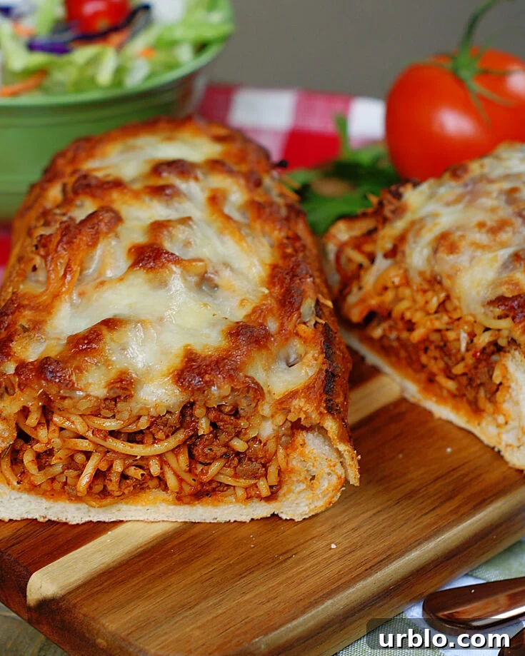 2 loaves of spaghetti stuffed garlic bread.