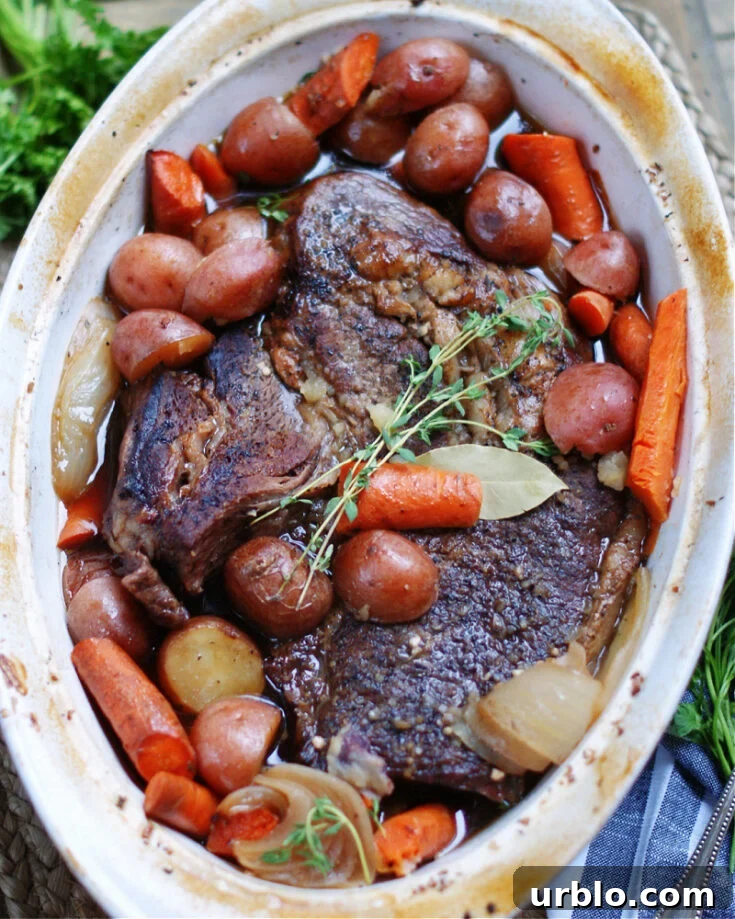 Classic family pot roast with potatoes and carrots