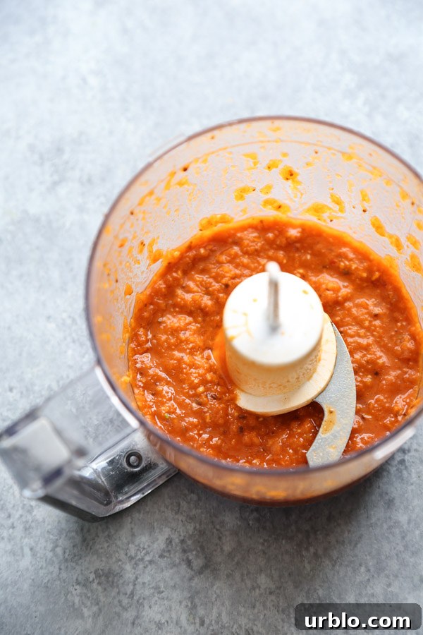 Red chile mixture in a food processor