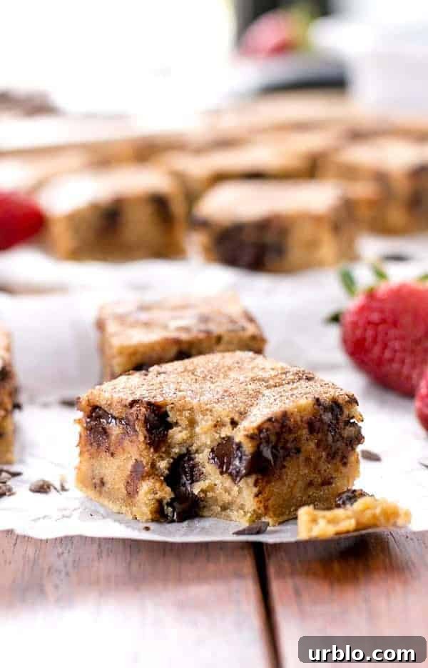 Churro Chocolate Chunk Blondies pieces on a plate 