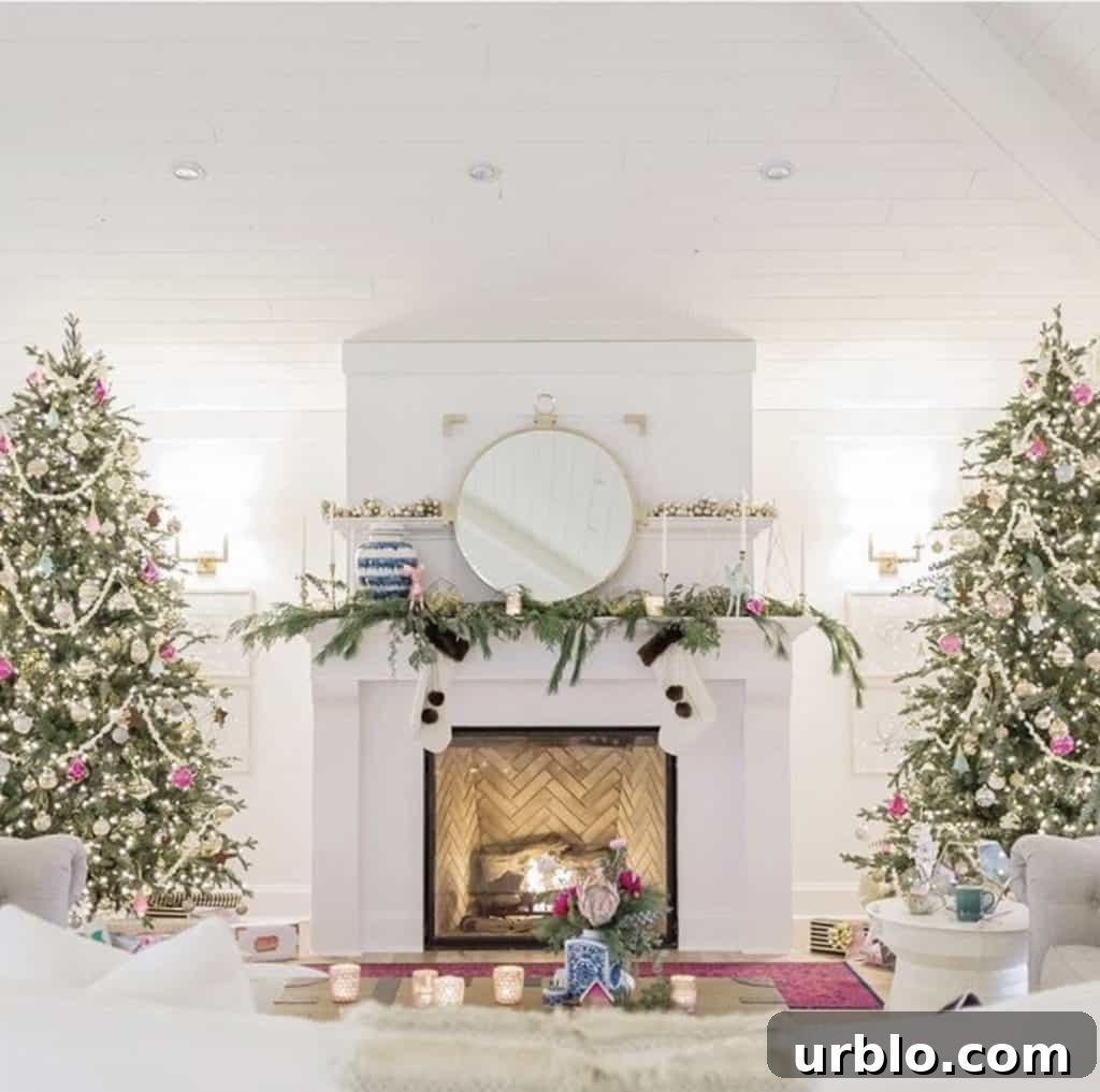 two giant christmas trees in living room